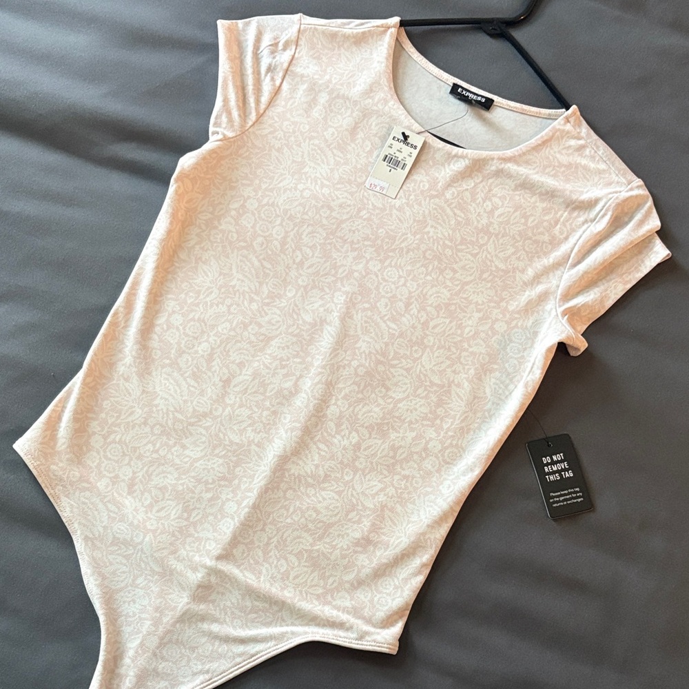 Express Cream and Light Pink Floral Bodysuit